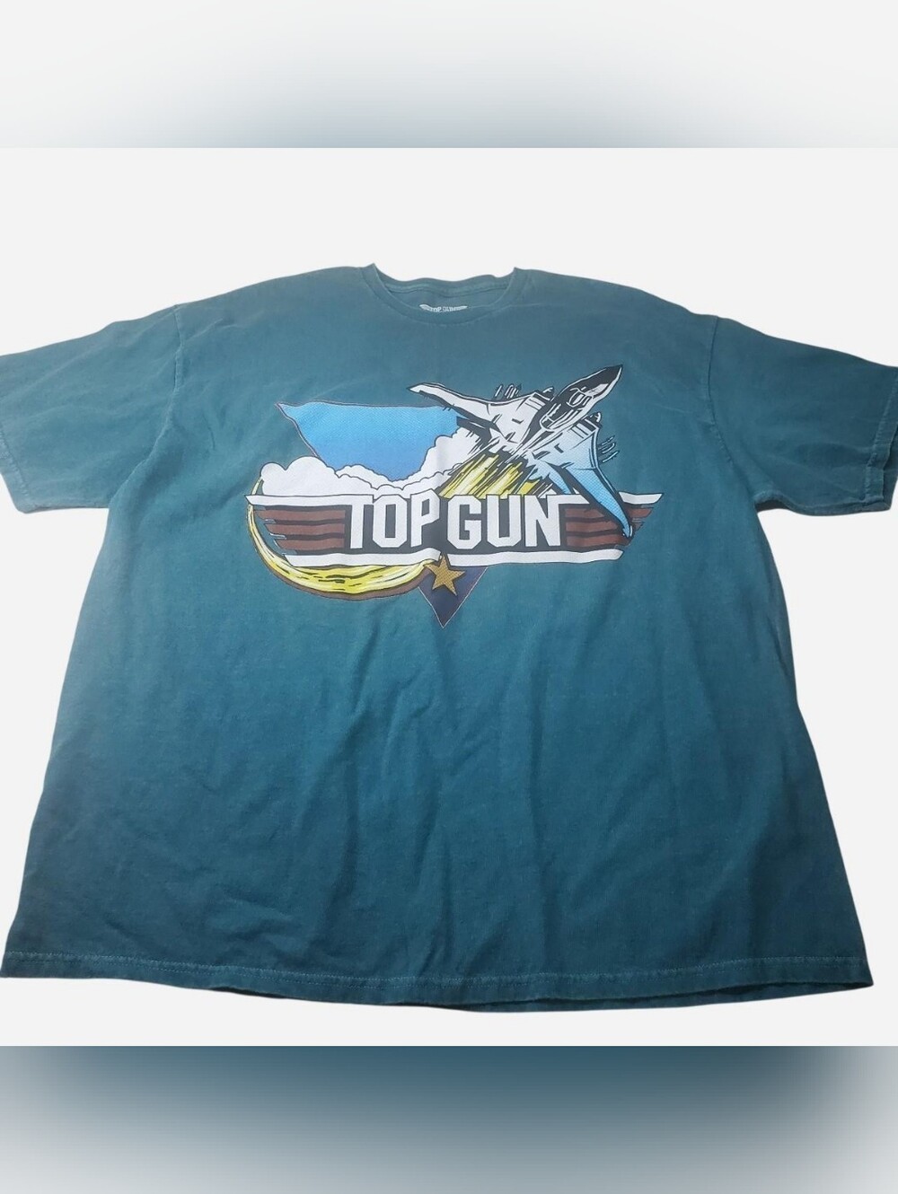 Top Gun Tshirt Mens XL Blue Green Movie Shirt Street 90s Jet Plane 100% Cotton